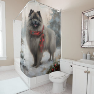 Keeshond Hond in Sneeuw Kerstmis Douchegordijn