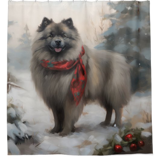 Keeshond Hond in Sneeuw Kerstmis Douchegordijn (Voorkant)