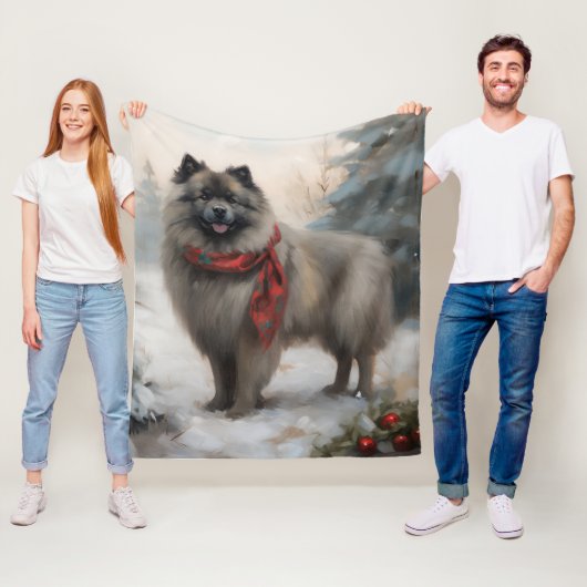 Keeshond Hond in Sneeuw Kerstmis Fleece Deken (In situ)