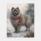 Keeshond Hond in Sneeuw Kerstmis Fleece Deken (Voorkant)