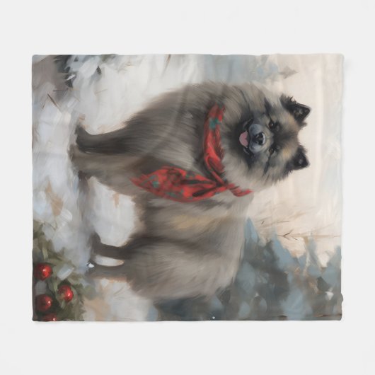 Keeshond Hond in Sneeuw Kerstmis Fleece Deken (Voorkant (Horizontaal))