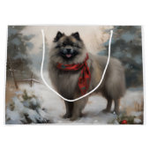 Keeshond Hond in Sneeuw Kerstmis Groot Cadeauzakje (Voorkant)