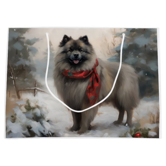 Keeshond Hond in Sneeuw Kerstmis Groot Cadeauzakje (Voorkant)