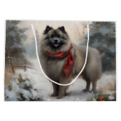 Keeshond Hond in Sneeuw Kerstmis Groot Cadeauzakje (Achterkant)
