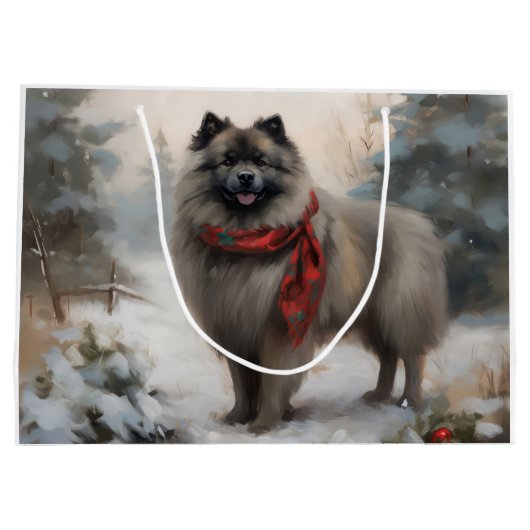Keeshond Hond in Sneeuw Kerstmis Groot Cadeauzakje (Achterkant)