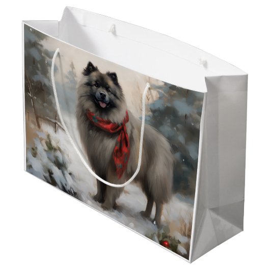 Keeshond Hond in Sneeuw Kerstmis Groot Cadeauzakje (Achterkant Gekanteld)