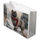 Keeshond Hond in Sneeuw Kerstmis Groot Cadeauzakje (Voorkant Gekanteld)