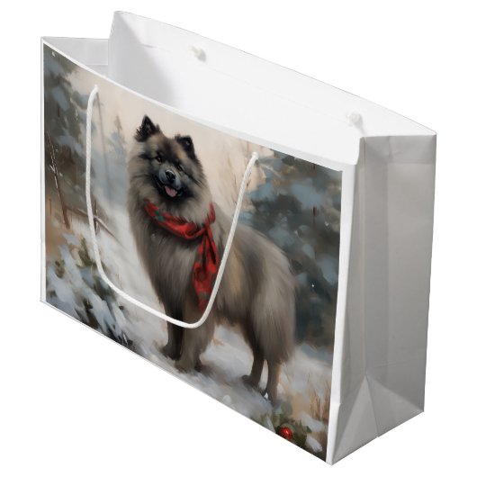 Keeshond Hond in Sneeuw Kerstmis Groot Cadeauzakje (Voorkant Gekanteld)