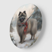 Keeshond Hond in Sneeuw Kerstmis Grote Klok (Hoek)
