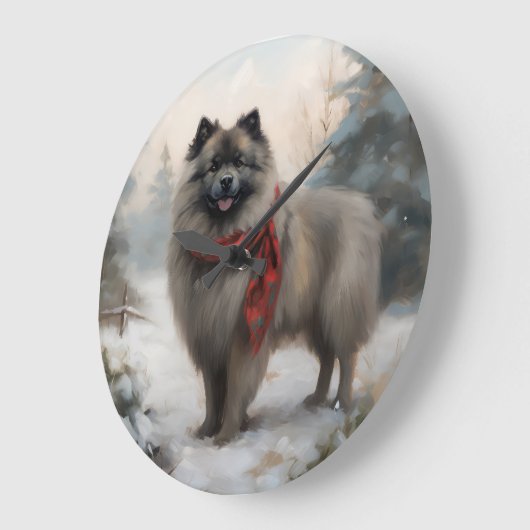 Keeshond Hond in Sneeuw Kerstmis Grote Klok (Hoek)