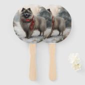 Keeshond Hond in Sneeuw Kerstmis Handwaaier (Voorkant en achterkant)