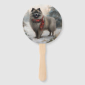 Keeshond Hond in Sneeuw Kerstmis Handwaaier (Voorkant)