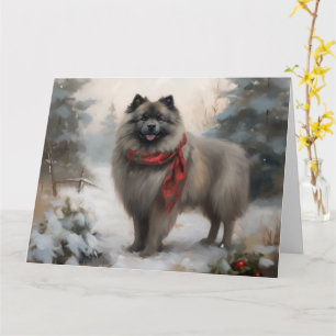 Keeshond Hond in Sneeuw Kerstmis Kaart