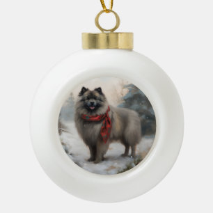 Keeshond Hond in Sneeuw Kerstmis Keramische Bal Ornament