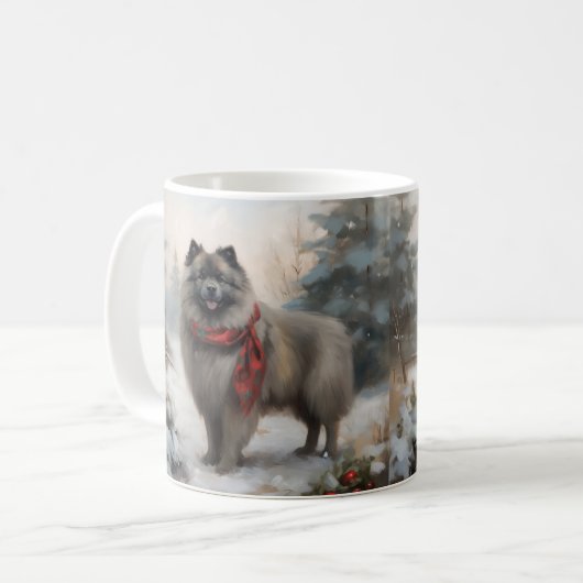 Keeshond Hond in Sneeuw Kerstmis Koffiemok (Voorkant links)
