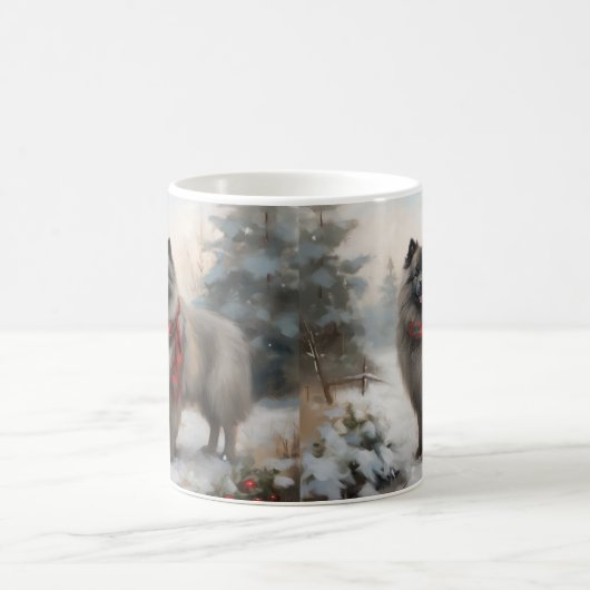 Keeshond Hond in Sneeuw Kerstmis Koffiemok (Center)