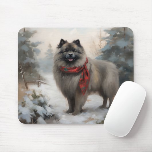 Keeshond Hond in Sneeuw Kerstmis Muismat (Met muis)