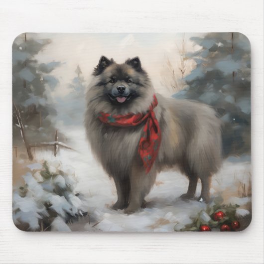 Keeshond Hond in Sneeuw Kerstmis Muismat (Voorkant)