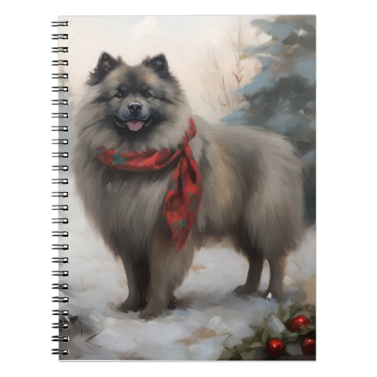 Keeshond Hond in Sneeuw Kerstmis Notitieboek (Voorkant)
