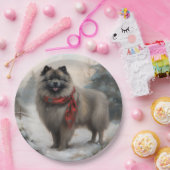 Keeshond Hond in Sneeuw Kerstmis Papieren Bordje (Feest)