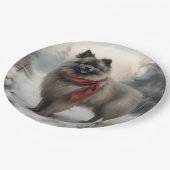 Keeshond Hond in Sneeuw Kerstmis Papieren Bordje (Gekanteld)