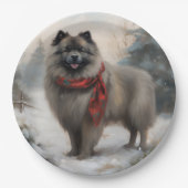 Keeshond Hond in Sneeuw Kerstmis Papieren Bordje (Voorkant)