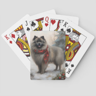 Keeshond Hond in Sneeuw Kerstmis Pokerkaarten
