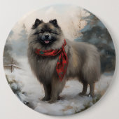 Keeshond Hond in Sneeuw Kerstmis Ronde Button 6,0 Cm (Voorkant)