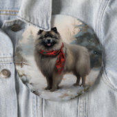 Keeshond Hond in Sneeuw Kerstmis Ronde Button 6,0 Cm (In situ)
