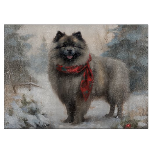 Keeshond Hond in Sneeuw Kerstmis Snijplank (Voorkant)