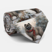 Keeshond-hond in Sneeuw Kerstmis Stropdas (Opgerold)