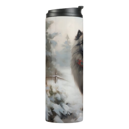 Keeshond Hond in Sneeuw Kerstmis Thermosbeker (Gedraaid links)