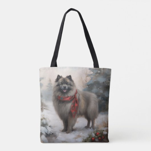 Keeshond Hond in Sneeuw Kerstmis Tote Bag (Achterkant)