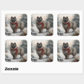 Keeshond Hond in Sneeuw Kerstmis Vierkante Sticker (Vel)