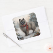 Keeshond Hond in Sneeuw Kerstmis Vierkante Sticker (Envelop)