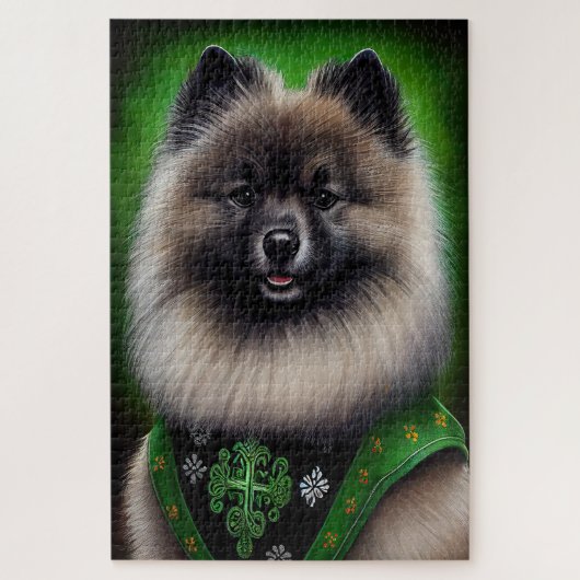 Keeshond-hond in St. Patrick's Day-jurk Legpuzzel (Verticaal)