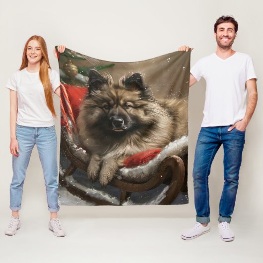 keeshond Hond Kerst Feestelijk Fleece Deken (In situ)