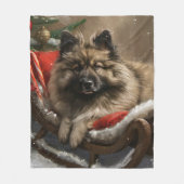 keeshond Hond Kerst Feestelijk Fleece Deken (Voorkant)
