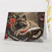 keeshond Hond Kerst Feestelijk Kaart (Gele Bloem)