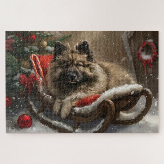 keeshond Hond Kerst Feestelijk Legpuzzel (Horizontaal)