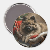 keeshond hond Kerst Feestelijk  Magneet (Voorkant / Achterkant)