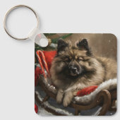 keeshond Hond Kerst Feestelijk Sleutelhanger (Voorkant)