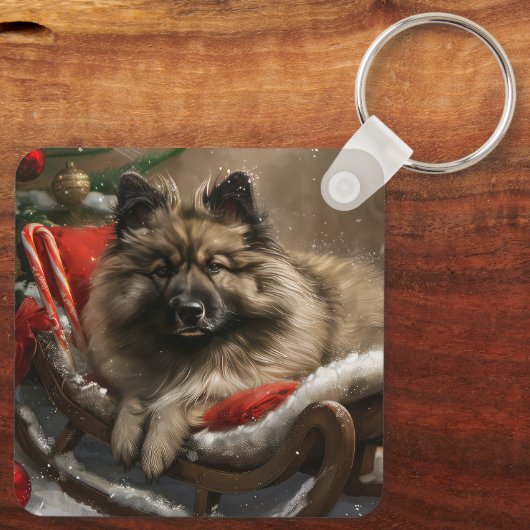 keeshond Hond Kerst Feestelijk Sleutelhanger (Achterkant)