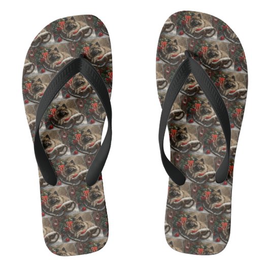 keeshond Hond Kerst Feestelijk Teenslippers (Voetbed)