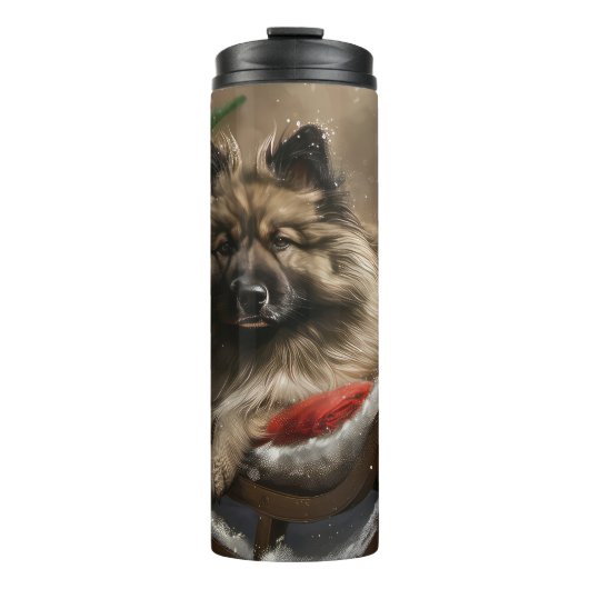 keeshond hond Kerst Feestelijk  Thermosbeker (Voorkant)