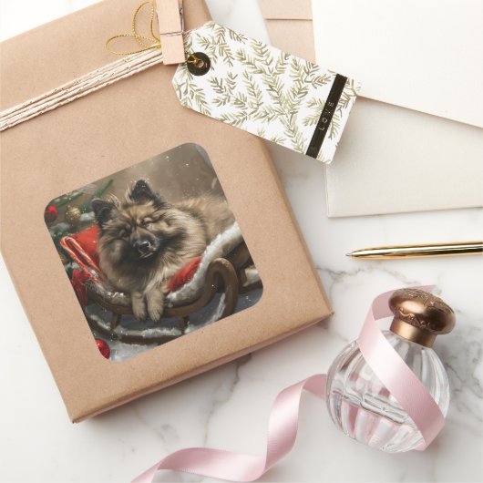 keeshond Hond Kerst Feestelijk Vierkante Sticker (Geschenken)