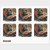 keeshond Hond Kerst Feestelijk Vierkante Sticker (Vel)