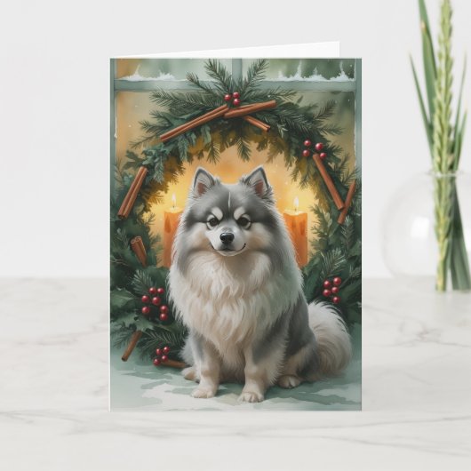 Keeshond Hond Kerst Wenskaart Kaart (Voorkant)
