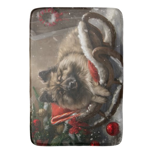 Keeshond Hond Kerstfeest Badmat (Voorkant Verticaal)