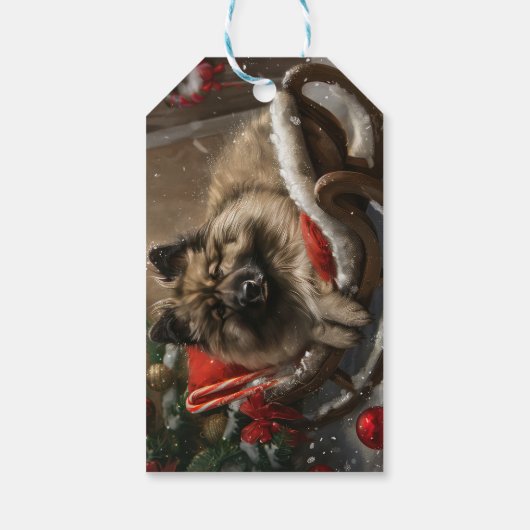 Keeshond Hond Kerstfeest Cadeaulabel (Achterkant)